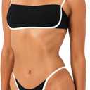 Saodimallsu Womens Bikini Sets Sexy Two Piece Bandeau String Top Thong Bottom Color Block Swimsuits Bathing Suit, Medium
