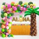 Tropical Luau Balloons Arch Garland Kit Party Decorations With Palm Leaves, Flamingo, Palm Tree, Aloha Foil Balloon, Coconut Balloons Set for Hawaiian Parties (Aloha-A)