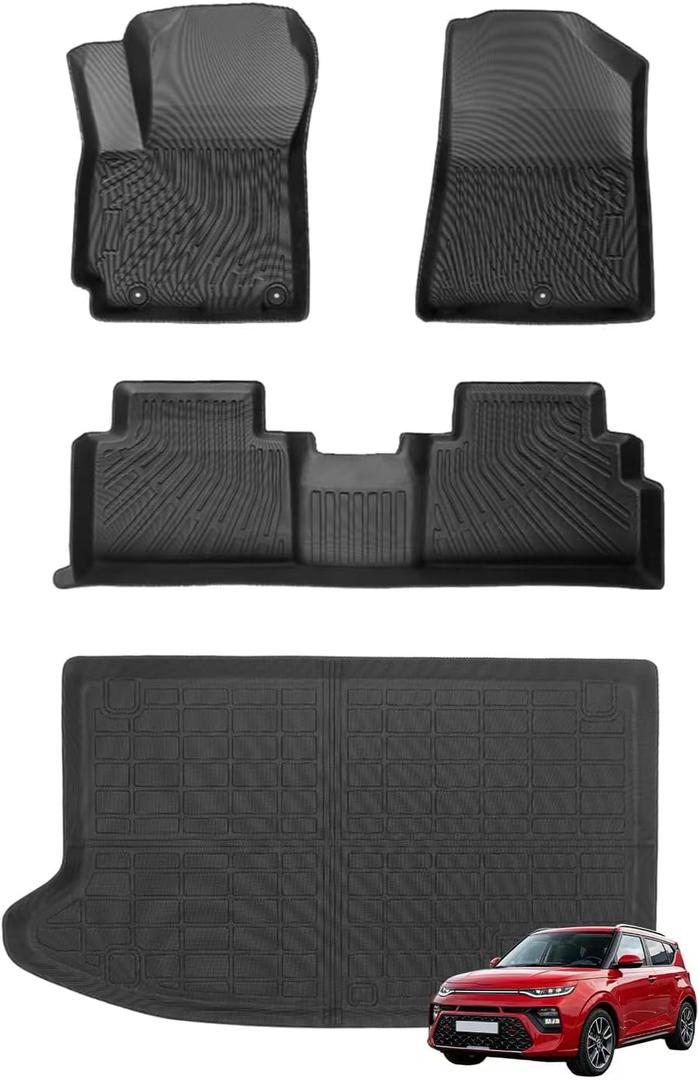 Joruoo-Floor Mats & Upper Cargo Liner for 2020-2025 2026 Kia Soul (Fit Cargo Floor in Higher Position), All-Weather Heavy Duty TPE Floor Liners Full Coverage Automotive for Soul Accessories