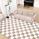 Super Soft Area Rug for Bedroom, 8x10 Ft Beige and White Classic Checkered Shaggy High Pile Fluffy Fuzzy Carpet for Living Room, Kids Room, Nursery, Dorm, Home Decor