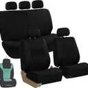 FH Group Light Breathable Durable Washable Flat Foam Padding Cloth Full Set Car Seat Covers, Airbag & Split Compatible w Gift - Universal Fit for Cars Trucks and SUVs (Black)