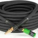 Yolass 3/8 Inch  50FT Hybrid Air Hose, Air Compressor Hose, 5 IN 1 1/4 Industrial Quick coupler Fittings, All-Weather Flexibility, Heavy Duty, Lightweight Compressor Hose Short(Black)