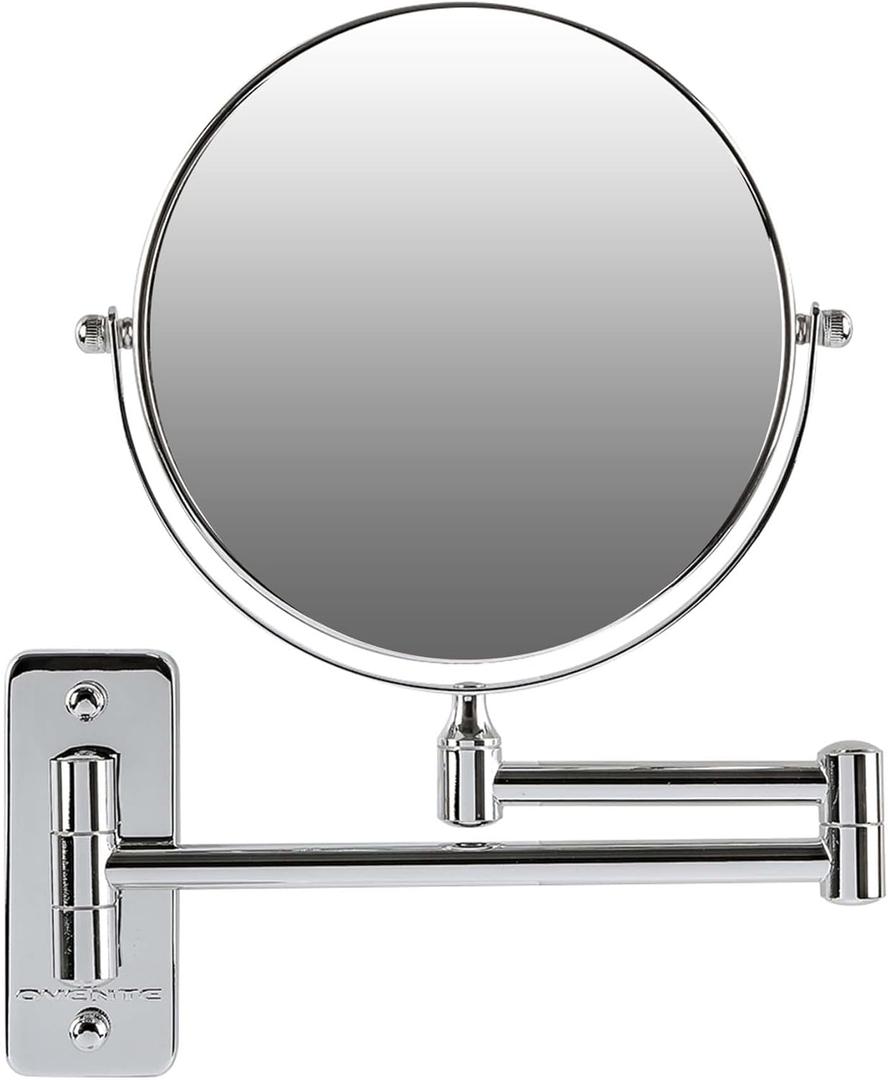 OVENTE 7" Wall Mounted Makeup Mirror with 1X/7X Magnification, Double Sided Magnifying Round Bathroom Vanity Mirror, 360 Swivel Design, Extendable and Folding Arm, Polished Chrome MNLFW70CH1X7X
