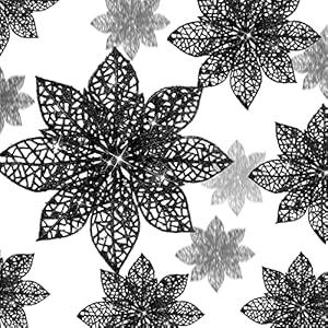 WILLBOND 36 Pieces Christmas Poinsettia Flowers Artificial Ornaments Glitter Christmas Decorations Tree Wedding New Year(Black)
