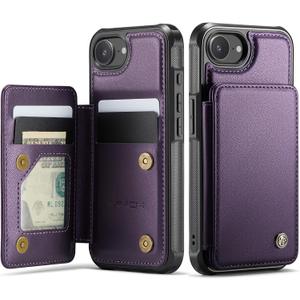 Vinich for iPhone 16e Wallet Case with Card Holder, RFID Blocking Credit Slots Kickstand Shockproof Phone Cover for Women Men, Purple