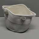 RengaoRise Small Woven Basket With Handles Pom Pom, 9.8 x 9.8 x 7.8 inch Grey-White Round Cute Cotton Rope Decorative Empty Gift Basket for Baby Shower, Easter, Valentine's Day