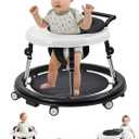 Baby Walker with Wheels: Adjustable Height & Foldable Design, Mute Wheels & Anti-Rollover Feature, Includes Footrest, Perfect for Boys & Girls 6-18 Months (Black)