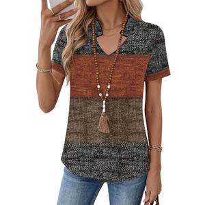Kistore Womens Summer Tops Short Sleeve V Neck Casual Shirts Beach Vacation Dressy Work Blouses (Brown, XXL)
