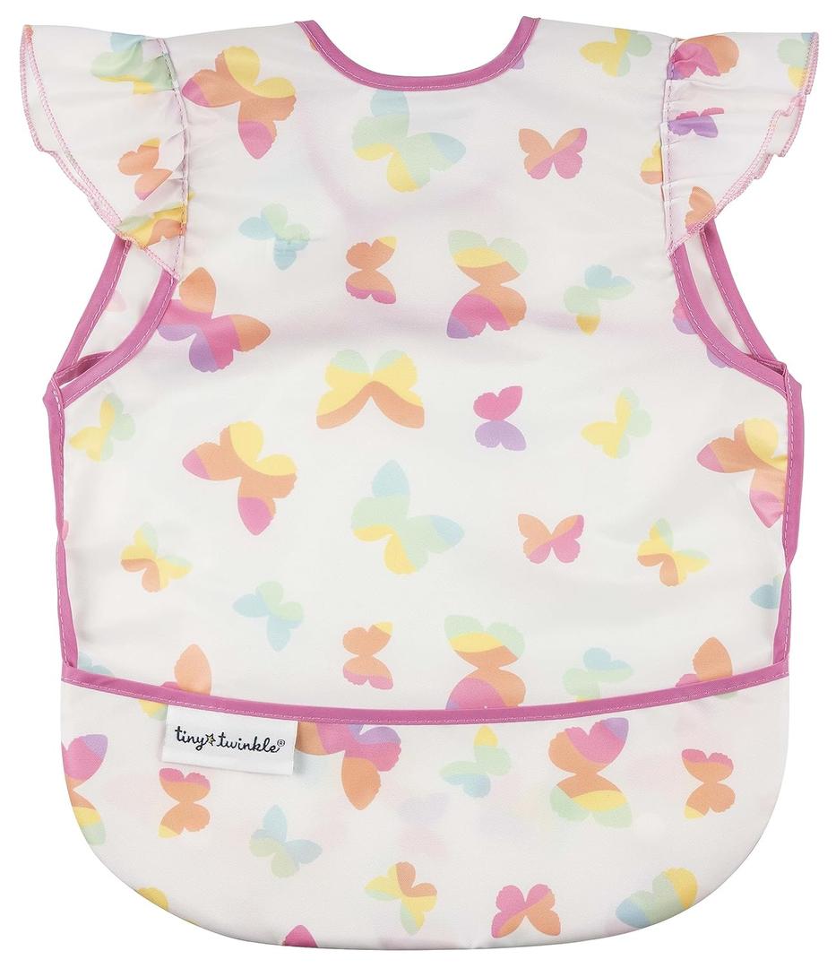 Tiny Twinkle Mess Proof Baby Bib - Waterproof & Lightweight Baby-Led Weaning Apron | 100% Recycled Polyester, Easy Clean & Machine Washable (Butterflies, Small 6-24 Months) (Small 6-24 Months, Butterflies)