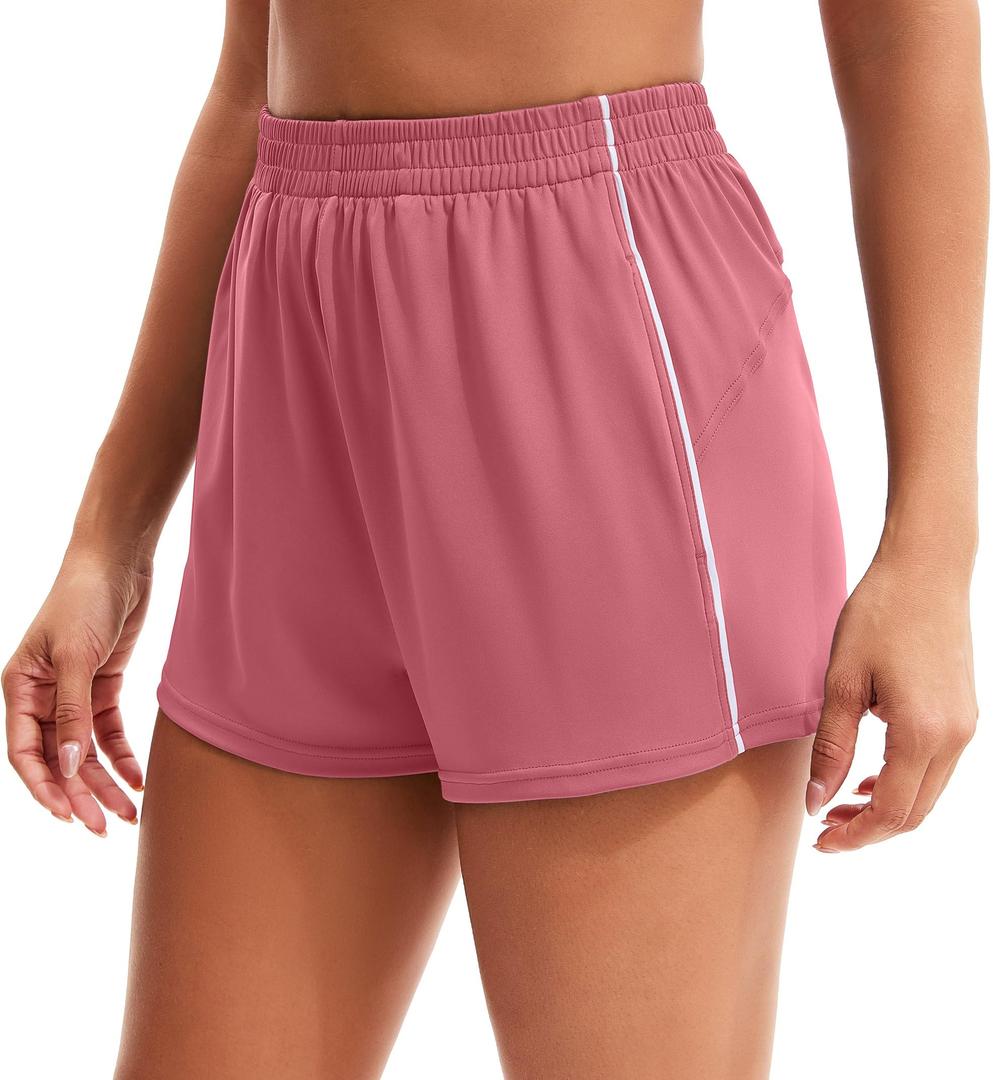 MathCat Womens Workout Shorts, Elastic High Waist Athletic Shorts with Pockets Stretchy Active Shorts for Running Sports Pink (Pink, L)