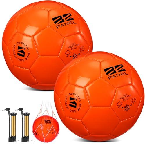 Shappy 2 Pcs Soccer Balls Bulk with Pump, Mesh Bag Official Size 3 4 5 Indoor Outdoor Colorful Soccer Ball for Practice Game Sport Soft Gift for Child Adult(Size 3,Orange)