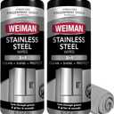 Weiman Stainless Steel Cleaner & Polish Kit, 2 Wipes & Cloth, Anti-Fingerprint, Removes Grease, Water Spots, Streaks & Residue, Polishing Cleaner Safe for Appliances, Chrome, Sinks & Grill Exteriors (30 Count (Pack of 2))