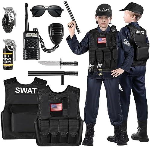 Luucio SWAT Police Officer Costume for Kids, Police Costume for kids, Halloween Party, Role Play Kit for Boys Girls XS