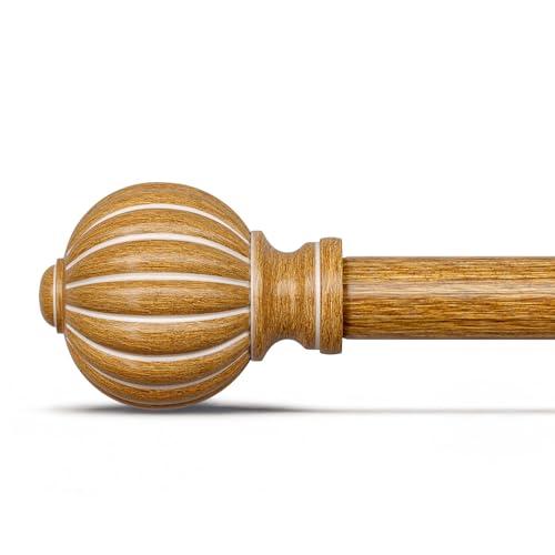 QDWIS Wood Curtain Rods for Windows 28 to 48 Inch, 1'' Adjustable Heavy Duty Curtain Rod，Vintage Imitation Wood Grain Decorative Drapery Rods with Pumpkin Finials for Bedroom Living Room