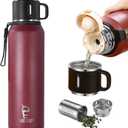 Stainless Steel Insulated Bottle, 50oz with cup Vacuum Insulated Water Bottle, Thermo for Hot Drinks/Cold Drinks,24-Hr Insulation Commute, Travel (Red)