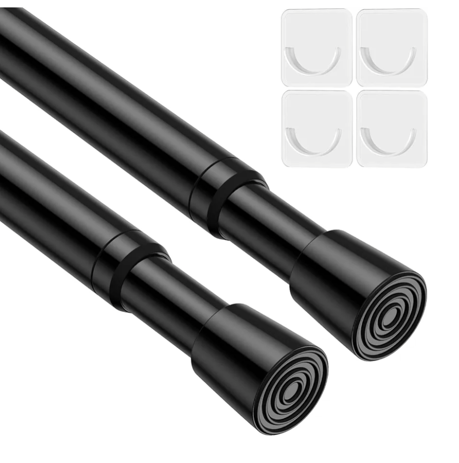 2 Pack Spring Tension Curtain Rod for Windows 26 to 39 inch Black Small Tension Rod Adjustable Spring Curtain Rods No Drilling Short Tension Rod for Kitchen, Closet, Bathroom, Bookshelf
