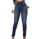 KUNMI Women's Classic High Waisted Skinny Stretch Butt Lifting Jeans Slim Fit Denim Pants Blue Black, Size XL