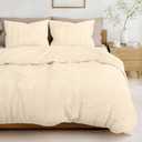 Beige Duvet Cover King Size, Seersucker 3 Pieces Bedding Set, Includes 1 Duvet Cover 106x96 Inches and 2 Pillowcases 20x36 Inches
