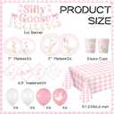 VioraWhite 183pcs Pink One Silly Goose Birthday Party Tableware Set Silly Goose Party Supplies for 24 Guests Tableware Includes Plates Napkins Cups Banner Gingham Tablecloth Balloons(Classical)