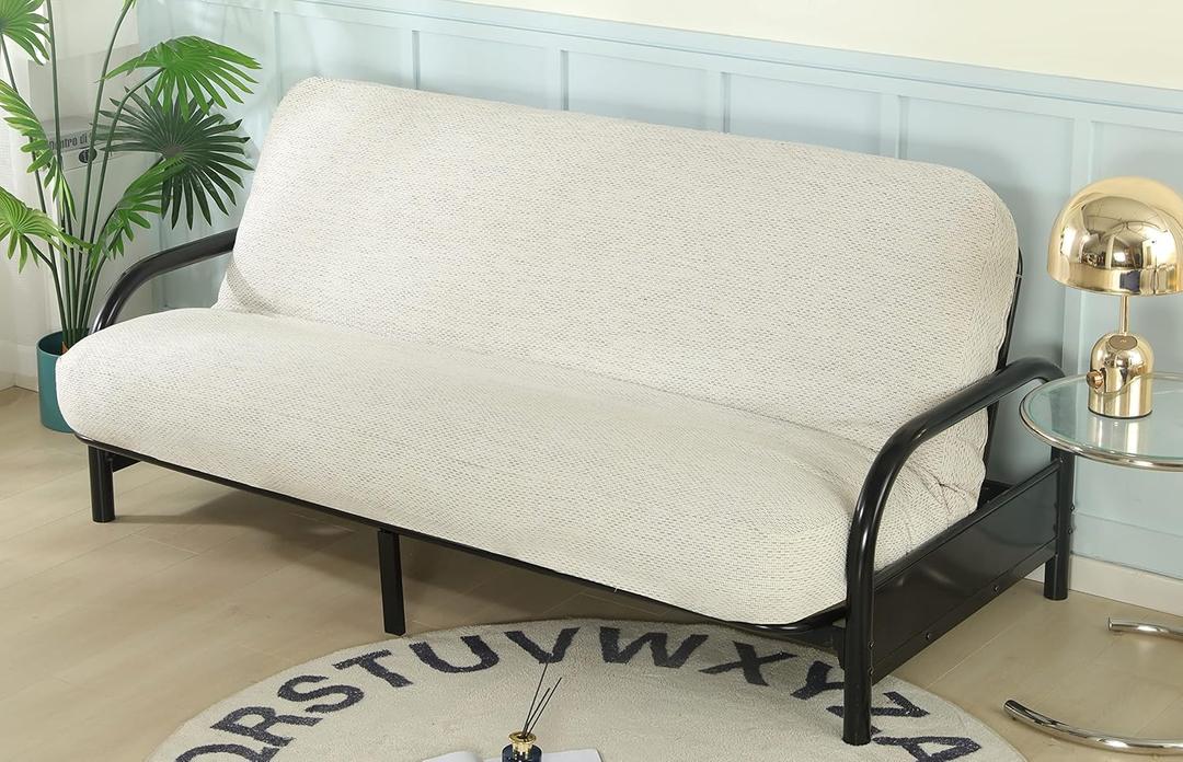 OctoRose Full Size 3 Side Zipper Upholstery Thick Linen Beige Futon Cover Sofa DayBed Mattress Slipcover Couch Protector (Linen-Beige, Full Size)