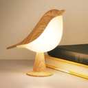 Deogos Small Desk Lamp, Cute Bird Light Cordless Lamp with 3 Color Temperature and Touch Sensor,Kids Night Light with Rechargeable Battery for Bedroom Nightstand Bedside Table Room Decor (Maple)
