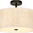 Bagood 3-Light Semi Flush Mount Ceiling Lights Fixture 16 Inch Drum Light Fixture Drum Ceiling Lights with Pleated Fabric Shade Black Close to Light Fixtures for Hallway Living Room