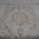 Bedroom Rug 3x5 Vintage Rugs, Machine Washable Small Area Rug Retro Medallion Distressed Rugs Non-Slip Soft Low Pile Throw Rug for Entryway Bedroom Bathroom Hallway Kitchen(Beige,3'x5')