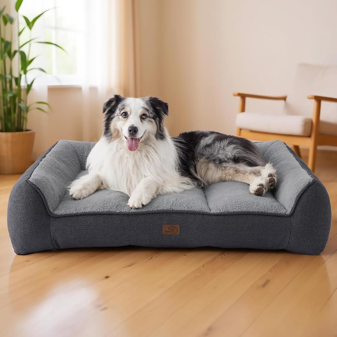 Bedsure XL Orthopedic Dog Beds Large Sized Dog - Extra Thick Supportive Dogs Couch with Waterproof Washable Cover, Extra Large Comfort Pet Bed Sofa with Soft Plush Sherpa and Nonskid Bottom, Grey, 42"
