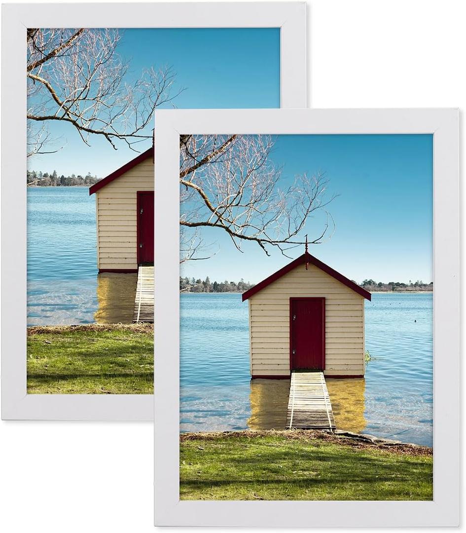 6x8 Picture Frames White Photo Frames with Plexiglass for Picture 2 Pack 6 by 8 Wooden Frames for Tabletop Display and Wall Mounting Horizontal or Vertical