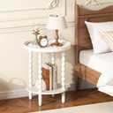Round Side Table with Storage Shelf, 2 Tier Accent End Table with Spindle Legs, Modern Nightstand Beside Table for Living Room, Bedroom, Office, White