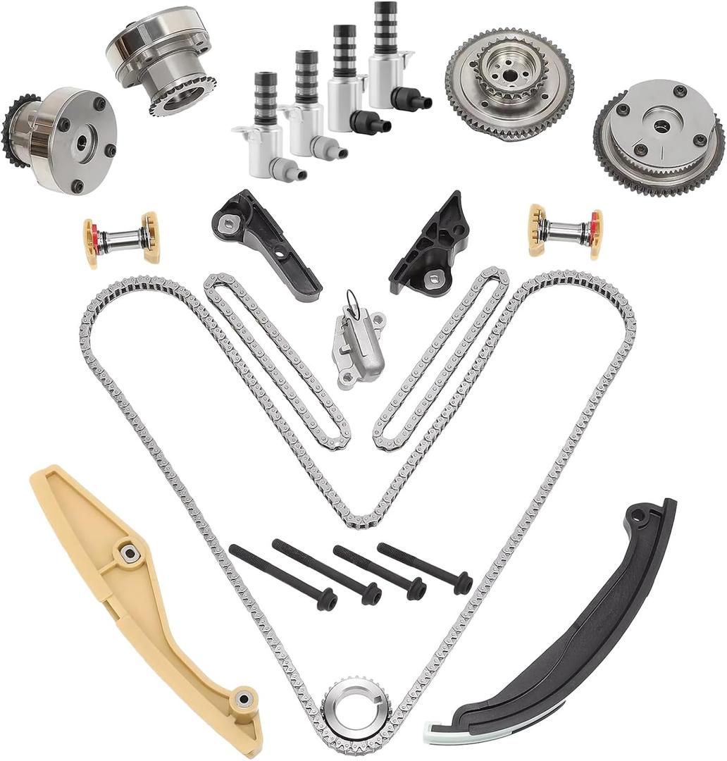 90738S Timing Chain Kit & VVT Cam Phaser & Variable Valve Timing Solenoid Fits for Edge Expedition Explorer Flex Mustang Taurus Transit 3.7L 3.5L timing chain kit AT4Z-6268-A