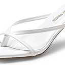 DREAM PAIRS Kitten Heels for Women Flip Flops Slip on Low Heels Open Square Toe Thong Heeled Strappy Sandals Slides Comfortable Dress Shoes (White, 8.5
)