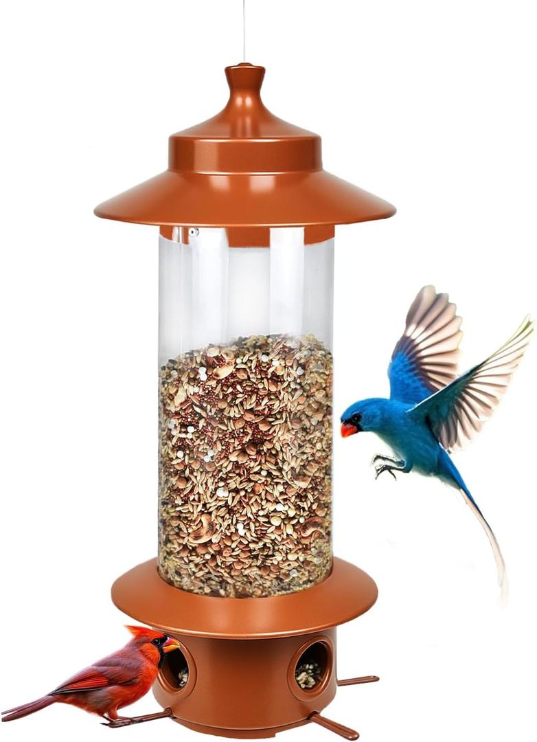 Squirrel Proof Bird Feeders for Outdoor: 4.8LB Large Capacity Hanging Bird Feeder, Weight-Activated Mechanism Wild Bird Feeders, Chew-Proof Metal Birdfeeder for Finch Cardinal Chickadee