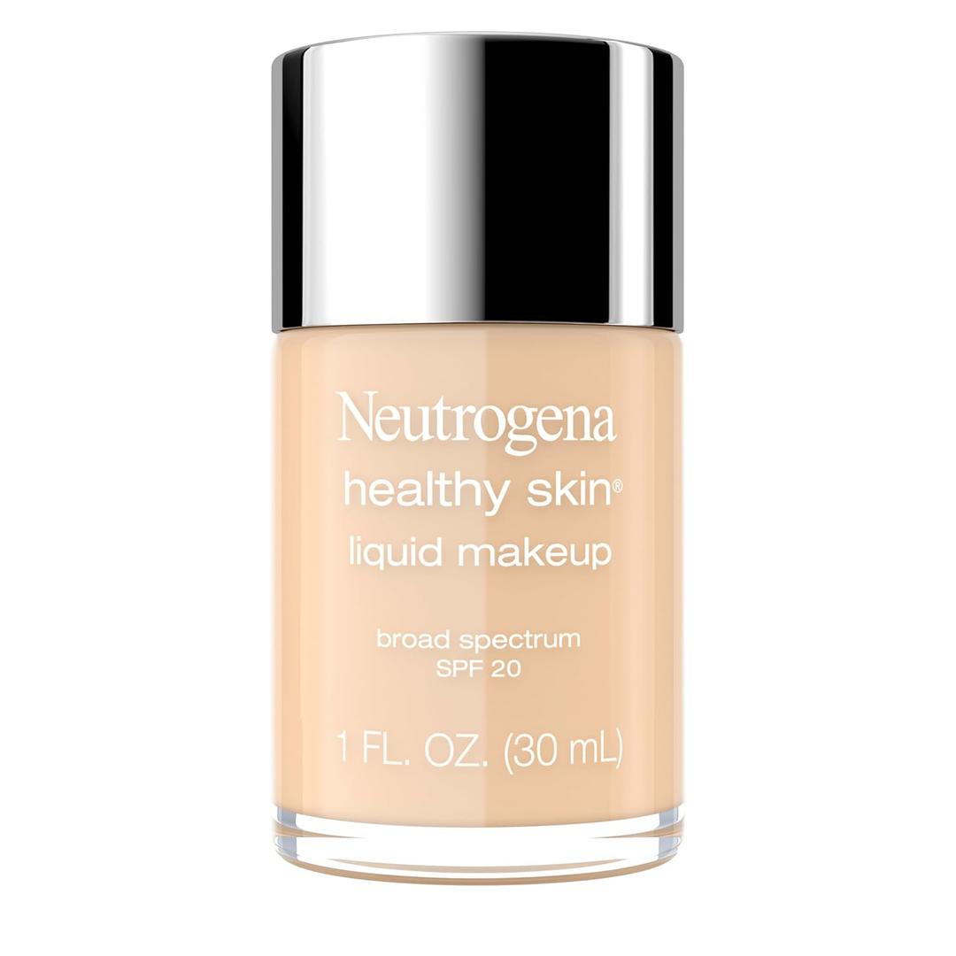 Neutrogena Healthy Skin Liquid Foundation Makeup with Broad Spectrum SPF 20 Sunscreen, Lightweight, Medium Coverage Makeup with Sunscreen and Pro-Vitamin B5, Natural Beige 60, 1 fl. oz