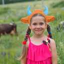 3Pcs Brown Top Hat Costume Kit Brown Stovepipe Hat Blue Bow Tie Ears and Bull Horns Headband for Halloween Cosplay Supplies