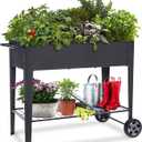 Raised Planter Box with Legs Outdoor Elevated Garden Bed On Wheels for Vegetables Flower Herb Patio