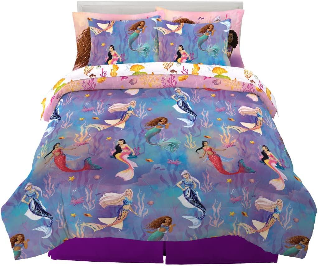 Disney Princess Ariel The Little Mermaid Live Action Movie Kids Bedding Super Soft & Cozy Reverisble Microfiber Comforter and Sheet Set with Sham, Queen, (100% Officially Licensed Product) by Franco