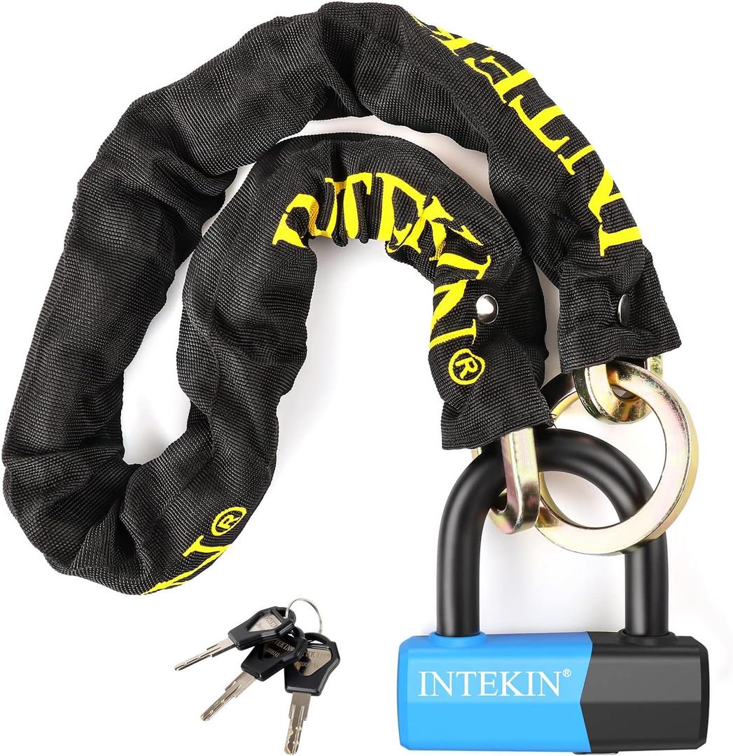3.1FT Heavy Duty Chain Lock - 10mm/0.42inch Thick Bike Chain with 16mm/0.64inch Disc Lock for Motorcycles, Scooters, Gates and More, Blue (Blue(3.1FT))