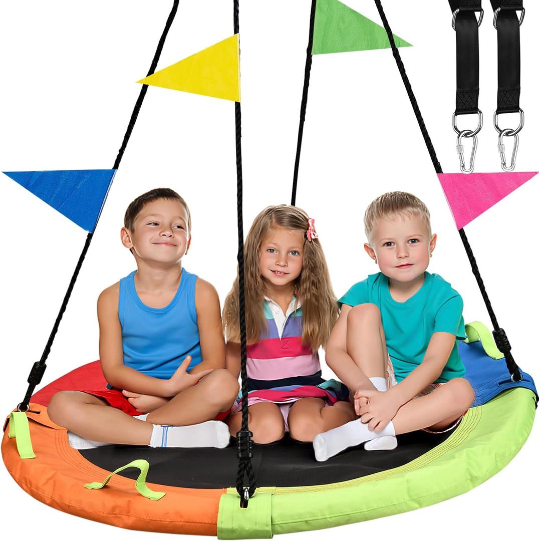 48 inch Tree Swing, Larger Saucer Flying Swing for Whole Family, 900lbs Weight Capacity, with Adjustable Hanging Straps, for Backyard Outdoor, Multicolor, Gifts for Kids