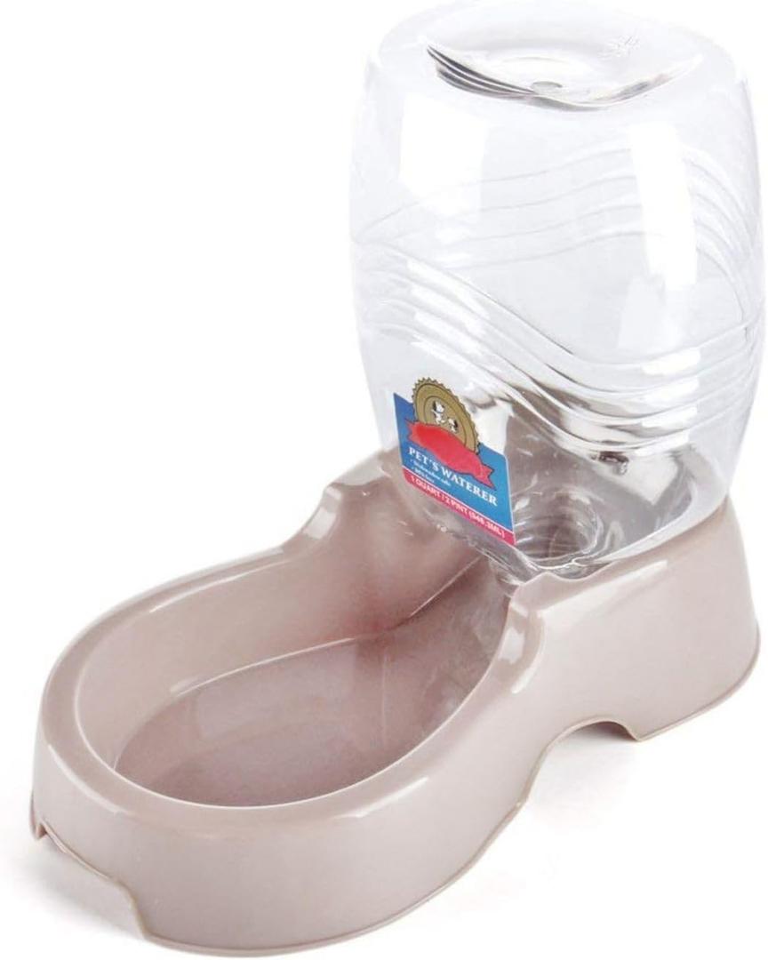 Flexzion Automatic Gravity Pet Waterer for Cat & Dog - Non-Skid & Easy-Clean Auto Replenish Water Dispenser Drinking Bowl (1/4 Gallon/ 900ml), Beige (1/4 Gallon (900 ml))
