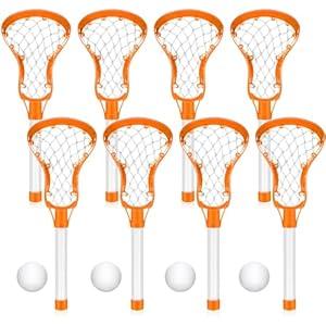 Arrowbash 4 Lacrosse Stick and Ball Set, Includes 8 Water Lacrosse Sticks for Pool and 4 Balls Plastic Game Set for Kids Teens Adults Youth Outdoor Beach Sports Summer(Orange)
