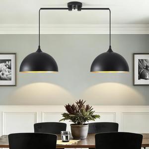 Black Pendant Lights Kitchen Island 2-Light, Black Dome Pendant Light, Kitchen Island Lighting, Dining Room Light Fixture, Island Pendant Lights for Kitchen, Dining Room, Bar, Cafe