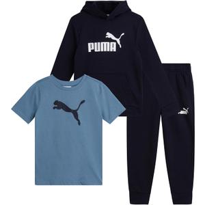 PUMA Toddler Boys Pants Set - 3 Piece Active T-Shirt, Fleece Hoodie Sweatshirt, and Jogger Pants Set for Little Boys (3-4) (Navy Blue)