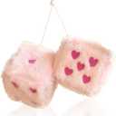 Pair 3 Colorful Heart Embroidered Fuzzy Plush Dice, Soft Plush Car Decoration Hanging Ornaments, Couple Car Decorative Vintage Accessories for Rearview Mirror Decorations(Pink Rose Red Dots)