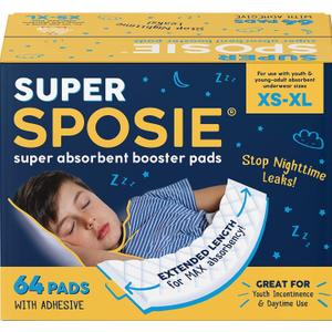 Super Sposie Booster Pads, Max Absorbency for Nighttime Diapers, Use with Overnight Diapers Size 5+ and Night time Pull ups, Incontinence Protection