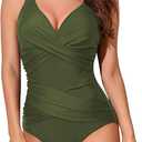 Smismivo Women's Tummy Control Push Up Swimsuit with Retro Slimming Ruffles One Piece Swimwear Swimsuits for Women
Large