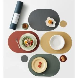 Placemat, Silicone Placemat Set of 4, Non-Slip, Oil Proof, Water Proof, Heat Resistant, Stain Resistant, Easy to Clean, Leather Texture, Oval, (Summer Combo + Coasters)