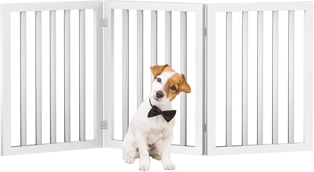 Indoor Pet Gate - 3-Panel Folding Dog Gate for Stairs or Doorways - 54x24-Inch Freestanding Pet Fence for Cats and Dogs by PETMAKER (White)