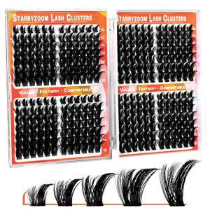2 x Cat-Eye Volume Lash Clusters Book, Wispy Spiky Manga Full Look CC-Curl 288Pcs DIY Individual Eyelash Extensions 10-18MM Mixed Fake Eye Lashes Clusters Box