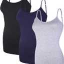 WILLBOND 3 Pieces Women Basic Long Tanks Adjustable Spaghetti Strap Camisole Top, Large Size